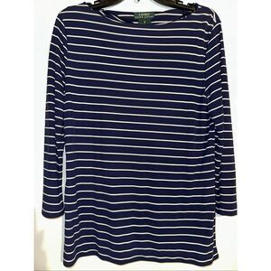 Ralph Lauren Sport Women Rayon Navy White Striped Top Size Medium M Nautical Pre